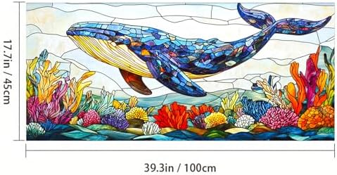 HOMETITUTE Whale Ocean Sea Life Privacy Window Film 39.3x17.7 Inch PVC - Image 3