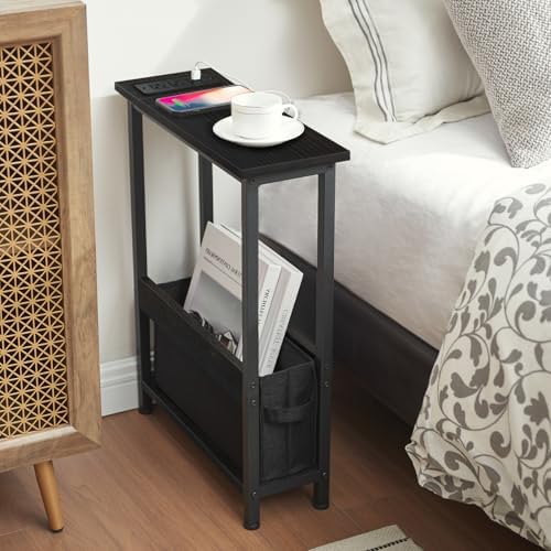 BAMGROW Slim Charging End Table with Storage - for Small Spaces and Bedroom (Black) - Image 6