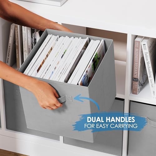 Storage Cubes Pack Of 8 - Standard Size Cube Storage Bin 10.5x10.5x11 With Dual Handles For Easy Carrying- Fabric Storage Bins Collapsible (Light Grey) - Image 4