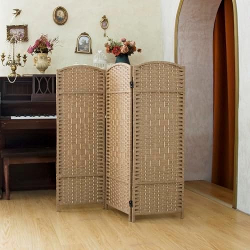 Compact 3 Panel Short Room Divider, 47.2 Inch Tall Double-Sided Rattan Folding Privacy Screen for Home & Office,Light Brown - Image 4