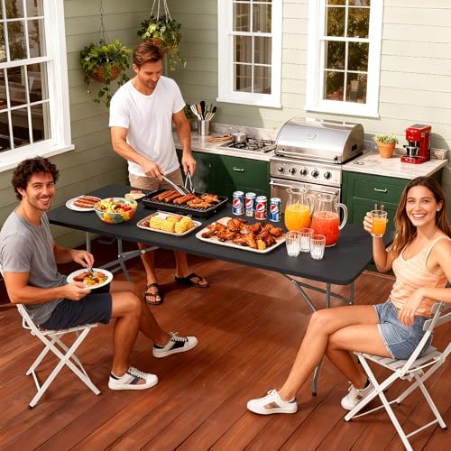 FDW | 6FT Folding Table | Black Wood Grain | Portable Plastic Table - Image 2