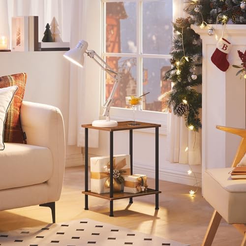 HOOBRO End Table, Small Side Table, Nightstand with 2-Layer Storage Shelves, Sofa Table for Small Spaces, Living Room, Bedroom, Stable Frame, Easy Assembly, Rustic Brown BF09BZ01 - Image 2