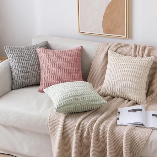 MIULEE Corduroy Decorative Throw Pillow Covers 18x18 Blush Pink Pack of 2 - Image 2