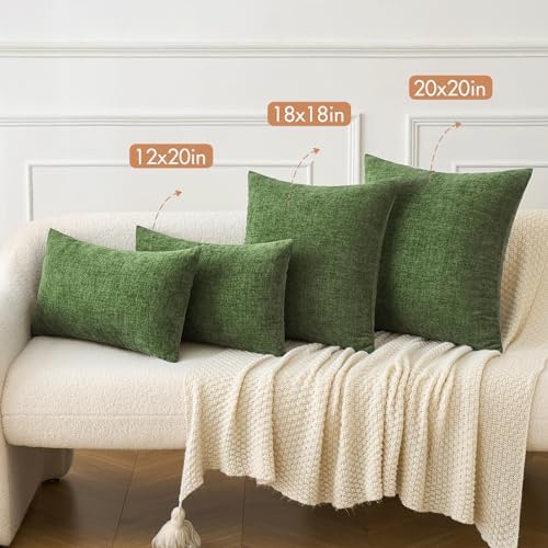MIULEE Soft Chenille Throw Pillow Covers Moss Green 18x18 Inch Pack of 2 - Image 4