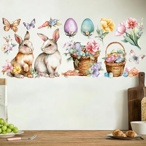 ANNA QUEEN Easter Bunny Wall Decals Peel and Stick Watercolor Rabbit Easter Egg Wall Stickers Removable Vinyl Spring Wall Decor for Kids Room Nursery Bedroom Classroom Holiday Wall Art - Image 3