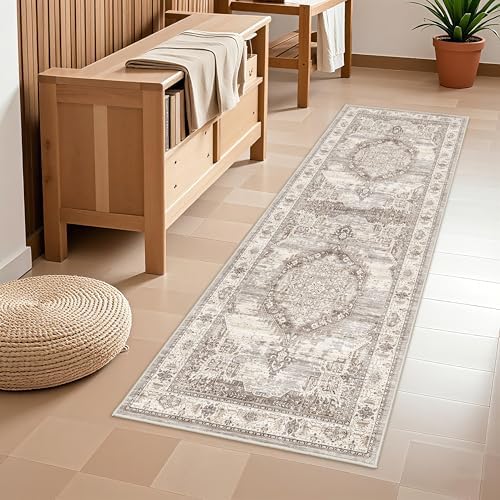 Washable Hallway Runner Rugs 2x6: Soft Ultra Thin Low Pile Carpet Machine Washable Indoor Lightweight Rug Runner Anti Slip Backing Rugs for Living Room Bedroom Kitchen 2'x6' Beige by YOUFORTONG