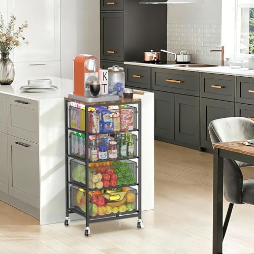 SUNALLY Kitchen Storage Cart with Drawers,Metal Snack Cart Organizer,Black - Image 5