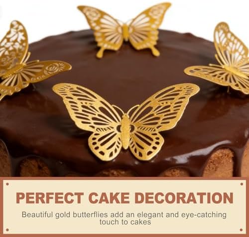 48 Pcs Gold 3D Butterfly Wall Decor Aesthetic Room Hanging Charm Metallic Texture Removable Wall Decals for Birthday Party Celebration Home Nursery Classroom DIY Craft Accessory Kit - Image 5