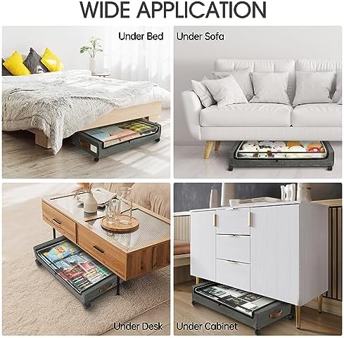 Yecaye 3 Pack Under Bed Storage with Wheels, Under Bed Storage Containers, Underbed Shoe Storage Organizer, Rolling Under Bed Metal Drawers for Clothes, Blankets(30.7 x 16.9 x 6.7 in) - Image 6