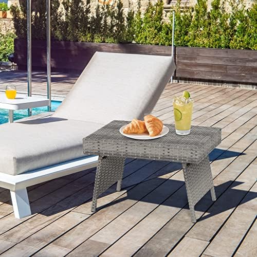 HAPPYGRILL Outdoor Wicker Table Folding Rattan Standing Coffee Side Table for Patio Lawn Bistro Poolside Garden - Image 4