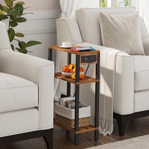 TUTOTAK Narrow Side Table, 3-Tier Small End Table with Charging Station - Image 4