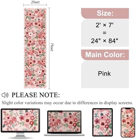 DUKINO 2x7 Runner Rug for Hallway, Floral Washable Rug for Kitchen, Pink - Image 2