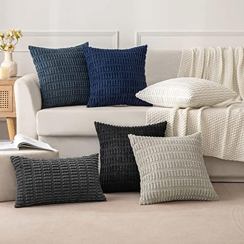 MIULEE Corduroy Decorative Throw Pillow Covers 12x12 Navy Blue Pack of 2 - Image 3