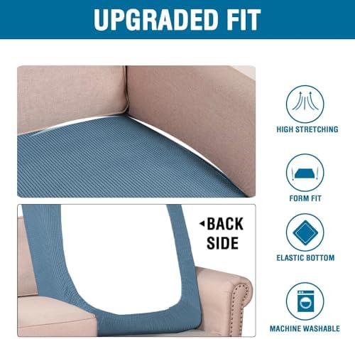 H.VERSAILTEX Super Stretch Individual Chaise Cover Sectional Couch Covers for L Shaped Sofa Both Left/Right Featuring Thick Jacquard Textured Twill Fabric (1 Piece Chaise Cover, Dusty Blue) - Image 6