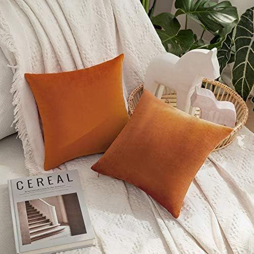 MIULEE Velvet Fall Throw Pillow Covers 12x12 Inch Pack of 2 Orange by MIULEE