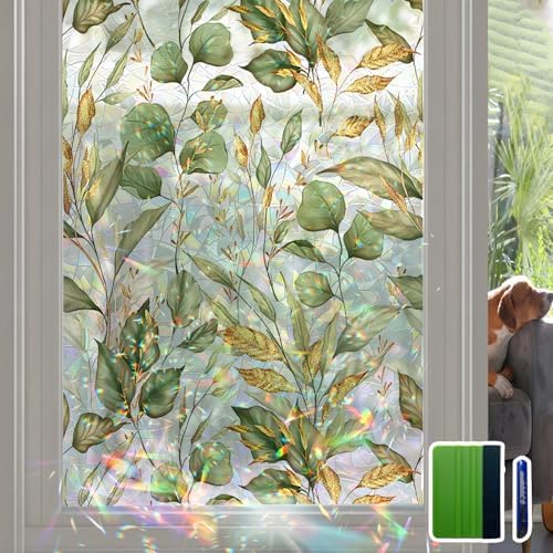 Rainbow Window Privacy Film with Tools, 3D Stained Glass Window Film for Front Door Glass Decor, 22.83" x 78.74"(58X200CM) by Flortlias
