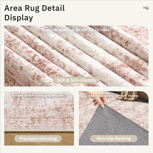Soalmost 9x12 Area Rugs for Living Room Washable Rug Non-Slip Pink - Image 5