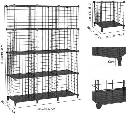 12-Cube Storage Organizer Metal Wire Shelf for Closet Office Black - Image 3