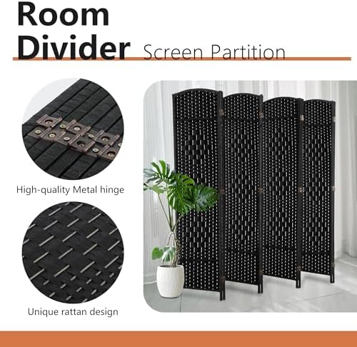 FDW Room Divider 8 Panel Folding Privacy Divider 6 Ft Indoor Wall Divider Portable Partition Wood Screen, Coal Black - Image 5