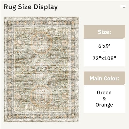 Soalmost 6x9 Area Rug for Living Room Washable Rugs Non-Slip Green/Orange - Image 5
