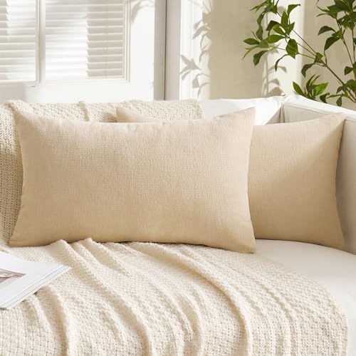 MIULEE Beige Chenille Couch Lumbar Throw Pillow Covers, 12x20 - Image 5