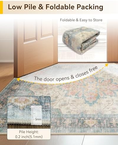 RELEANY Washable Area Rug, 6'x9', Blue/Orange/Red - Image 5