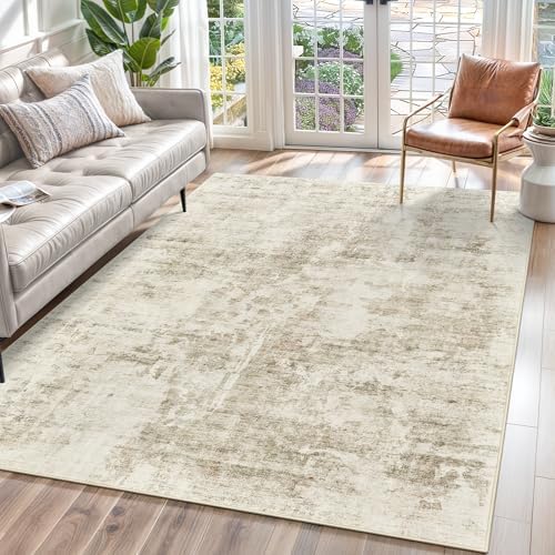 Soalmost Abstract Rug 5x7 Washable Area Rugs for Living Room, Beige/Gray by Soalmost