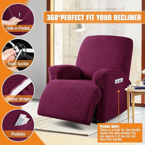 VANSOFY Stretch Recliner Chair Cover, Slipcover, Burgundy, 1 Seater - Image 5