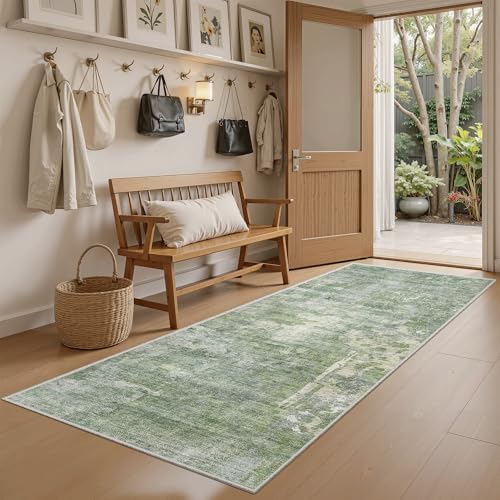 Soalmost Abstratc Runner Rug 2x6 Kitchen Hallway Runners Green/Ivory - Image 2