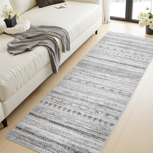 2x6 Runner Rug Machine Washable Non Slip Area Rug Distressed Neutral Moroccan Boho Rug Ultra Soft Floor Runners for Hallways for Entryway Laundry Room Kitchen, Black - Image 2