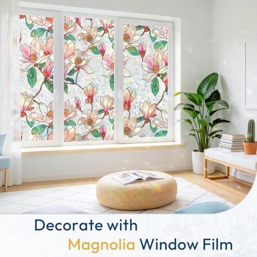 rabbitgoo Stained Glass Window Privacy Film, Magnolia, 17.5" x 118.1" - Image 2