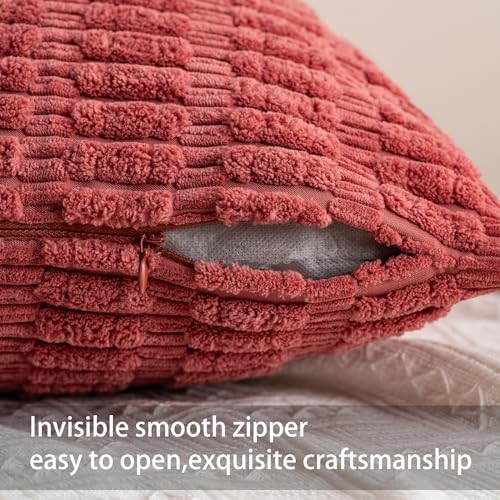 Pack of 2 Corduroy Decorative Throw Pillow Covers 18x18 Inch, Cranberry Red - Image 3