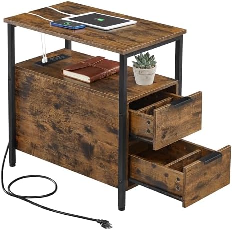 VASAGLE Side End Table with Charging Station, Slim Nightstand with Storage by Unknown