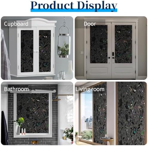 Bloss Blackout Window Privacy Film, 100% Sun Blocking Privacy Cover for Glass, Removable Room Darkening Black Out Window Tint, Static Cling Frosted Glass Film (Black/Tulip, 23.6" x 78.7") - Image 6