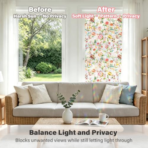 Finnez Window Privacy Film, Stained Glass Floral, Rainbow, 23.6" x 78.7" - Image 2
