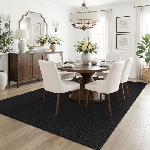 KOZYFLY Black Washable 5x7 Living Room Rug, Non Slip Woven Area Rugs, Braided Floor Carpet for Entryway, Kitchen, Bedroom, Dining Room, Office, Cotton Rug Indoor Decor, Black/Dark Grey - Image 2