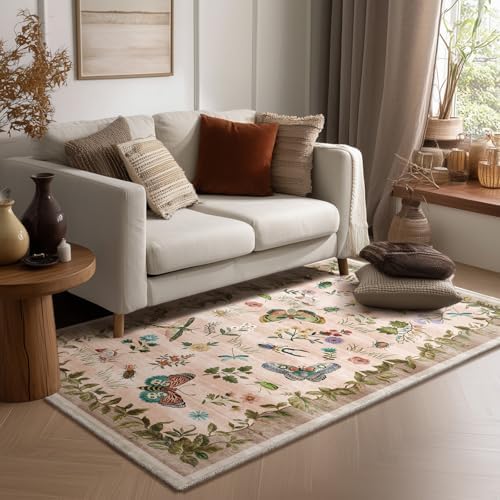 4x6 Washable Area Rugs for Entryway: Small Living Room Rug Stain Resistant Non Slip Low Pile Soft Faux Wool Throw Rug for Bedroom Kitchen Bathroom Laundry Room Dorm Home Office Front Door Entry Indoor by palohom