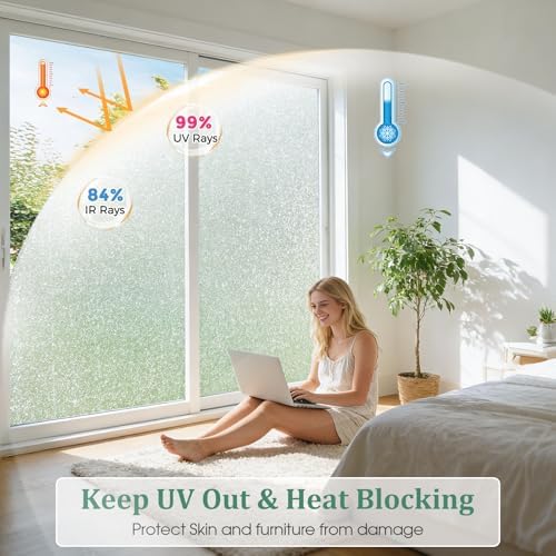 Coavas Frosted Glass Window Privacy Film, Day and Night, 35.4" x 118.1" - Image 5