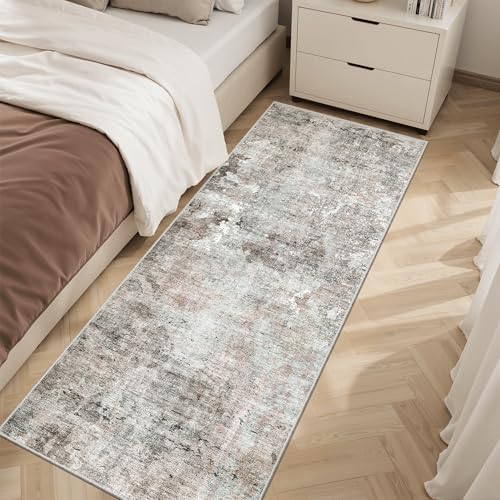 Soalmost Abstratc Runner Rug 2x5 Washable Kitchen Entry Runners Pink/Grey by Soalmost
