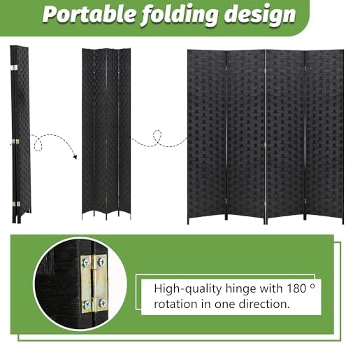 FDW 4-Panel Folding Room Divider | 6ft, Coal Black | Light & Portable - Image 3