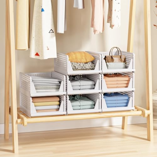 caktraie 5 Pack Stackable Closet Storage Basket - Stackable Storage Bins - Image 5