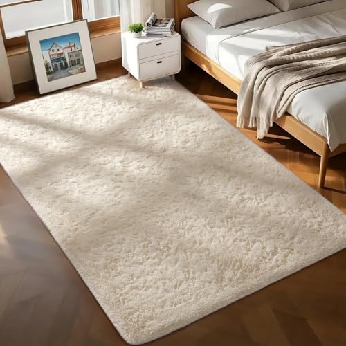 Ophanie Rugs for Living Room, Upgrade Non-Slip Fluffy Soft 5x8 Area Rug, Shag Large Fuzzy Plush Carpets for Bedroom Ivory, Shaggy Kids Dorm Home Decor with Over 99 pcs Pile fibers - Image 3