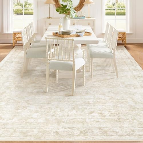 9x12 Area Rugs for Living Room: Washable Large Vintage Floral Rug Low Pile Non-Slip Boho Carpet for Bedroom Dining Home Office (Beige, 9'x12') - Image 6