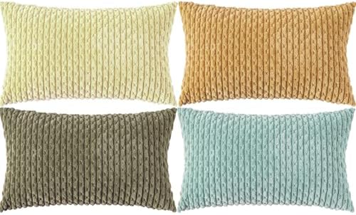 Set of 4 Yellow Olive Aqua Decorative Throw Pillow Covers 12x20 Inch Corduroy Pillow Covers for Bed Couch Sofa Living Room Soft Cushion Cases by Cozoomy
