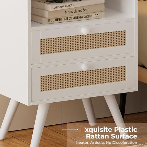 SUPERJARE Night Stand with Charger Station, Boho Rattan Nightstand Set of 2 - Image 6