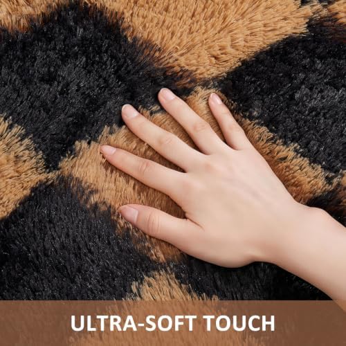 Ophanie 8x10 Black & Beige Diamond Checkered Rugs for Living Room Bedroom,Large Rhombus Fluffy Soft Fuzzy Area Rugs,Plush Shaggy Bedside Floor Carpet Kids Baby Dorm Decor with Over 99 pcs Pile fibers - Image 2