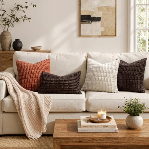 MIULEE Euro Sham Corduroy Decorative Throw Pillow Covers 24x24 Dark Brown - Image 5