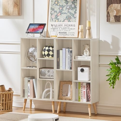 LEYAOYAO 5 Cube Bookshelf,Mid-Century Modern Bookcase with Legs,Light Grey - Image 5