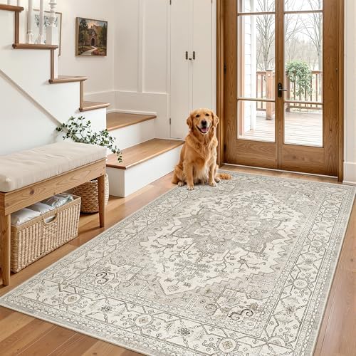 Madane Area Rug 4x6 Washable Rugs Vintage for Living Room, Beige/Brown - Image 4