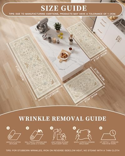 Madane 2-Piece Area Rugs Set, Small Kitchen Runner Non-Slip, Beige/Blue - Image 5